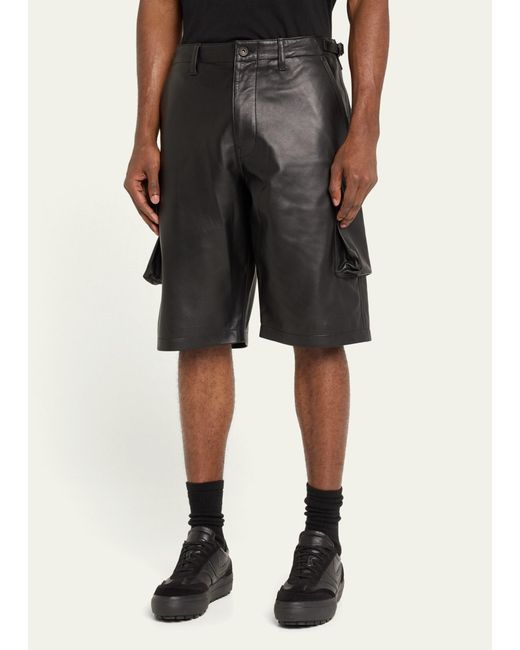 Purple Gray Leather Cargo Shorts for men