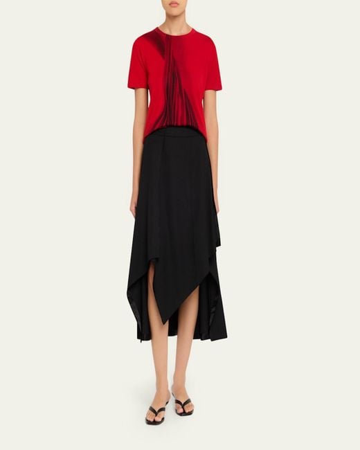 Jason Wu Red Dancing Pleat Printed Short-Sleeve Knit Top