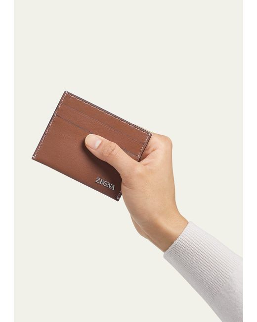 Zegna Brown Leather Card Case for men