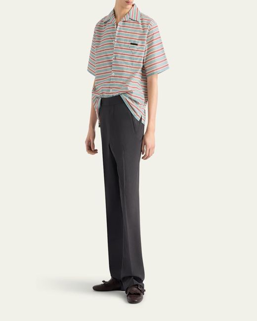 Prada Multicolor Cotton And Silk Stripe Short-Sleeve Shirt for men