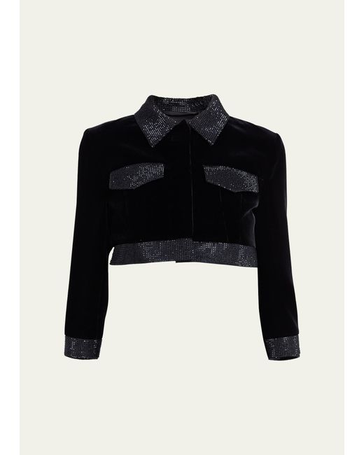 Giorgio Armani Black Velvet Crop Jacket With Crystal Detail