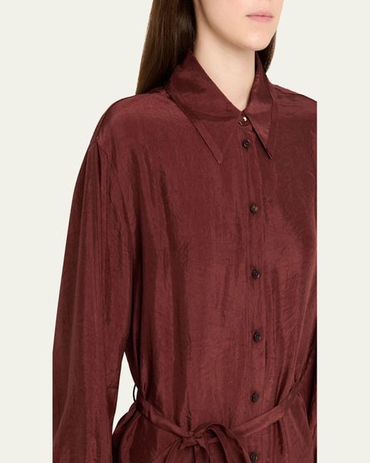 Jason Wu Red Belted Crinkled Silk Button-Down Shirt