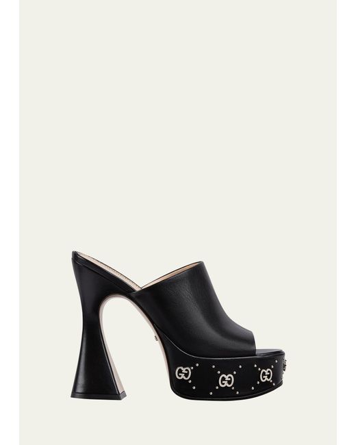 Gucci Black 115mm Janaya Platform Leather Slide Sandals