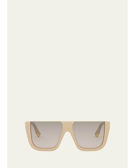 Fendi Natural Flat-top Logo Acetate Square Sunglasses