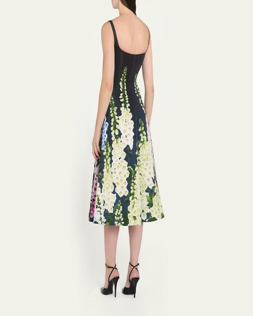 Oscar de la Renta Blue Multi Foxglove Degrade Printed Faille Midi Cocktail Dress