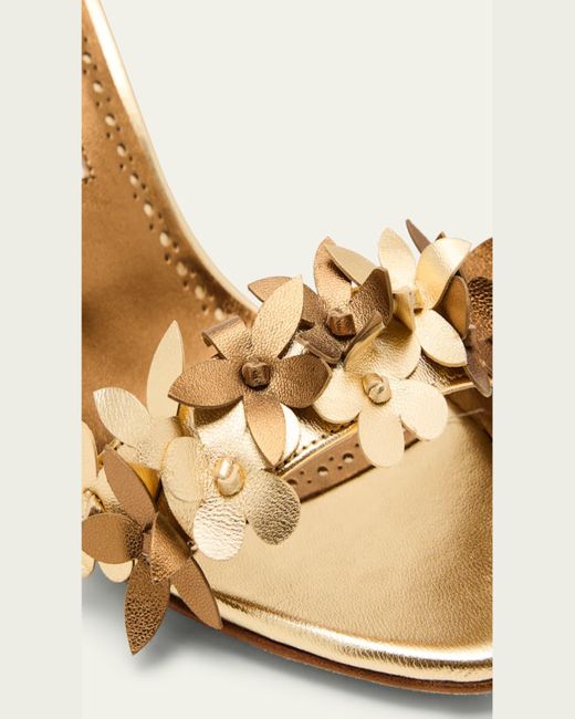 Manolo Blahnik Natural Anista Floral Metallic Leather Sandals
