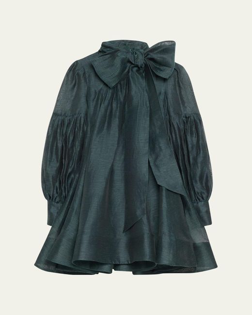 Zimmermann Pavilion Tie-Neck Mini Dress in Green | Lyst