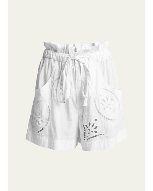 Isabel Marant White Hidea Eyelet Paperbag Shorts