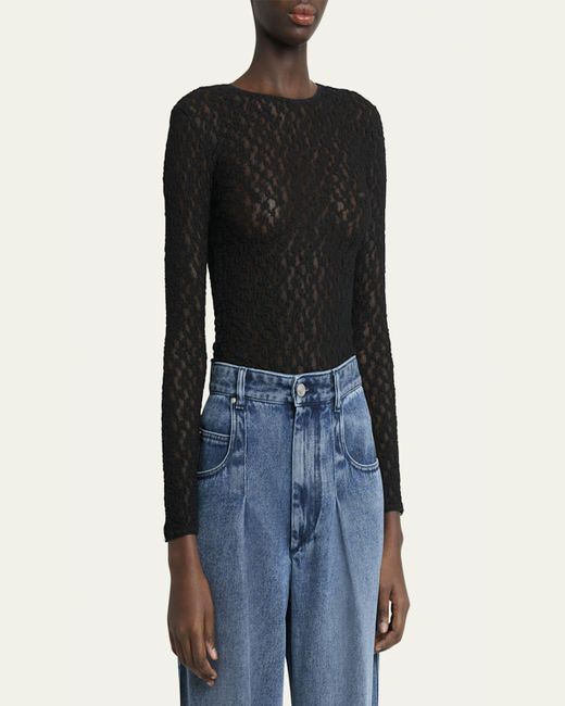 Isabel Marant Black Gaelle Floral Stretch Lace Top