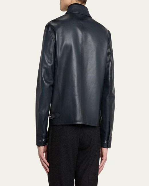 Berluti Blue Full-Zip Leather Jacket for men