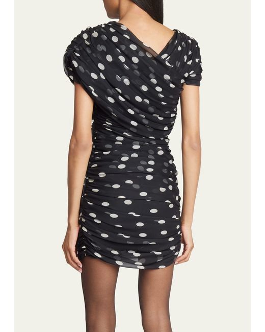 Saint Laurent Black Draped Polka-dot Mini Dress