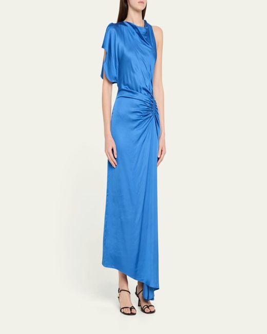 A.L.C. Blue Pia Asymmetric Draped Satin Dress