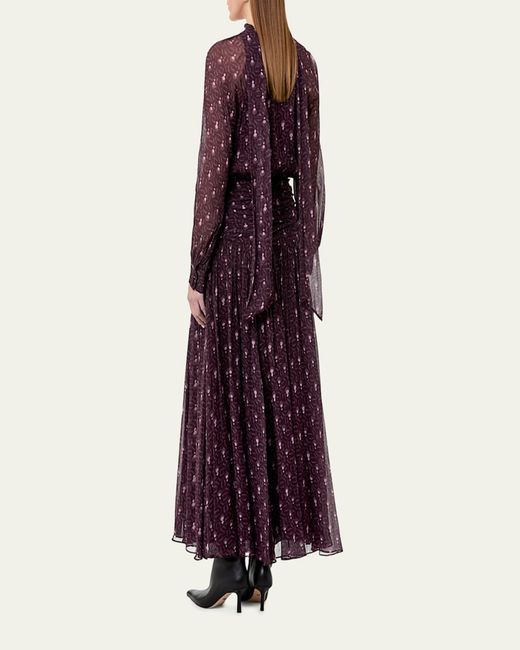 Nicholas Purple Draya Ruched Tie-Neck Viscose Maxi Dress