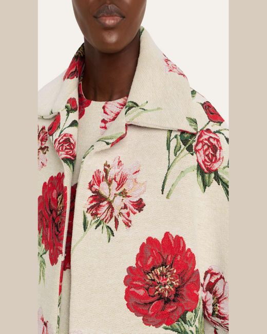 Oscar de la Renta White Oversized Peony Jacquard Coat