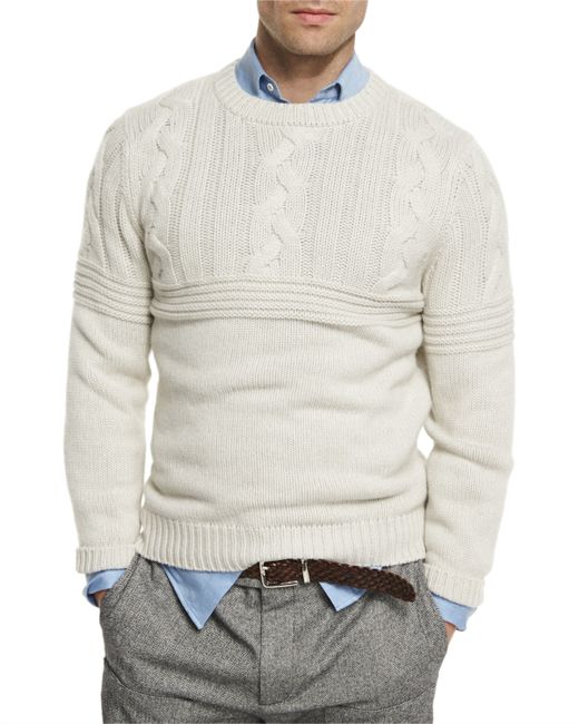 Brunello Cucinelli Gray Cashmere Cable-knit & Ribbed Sweater for men