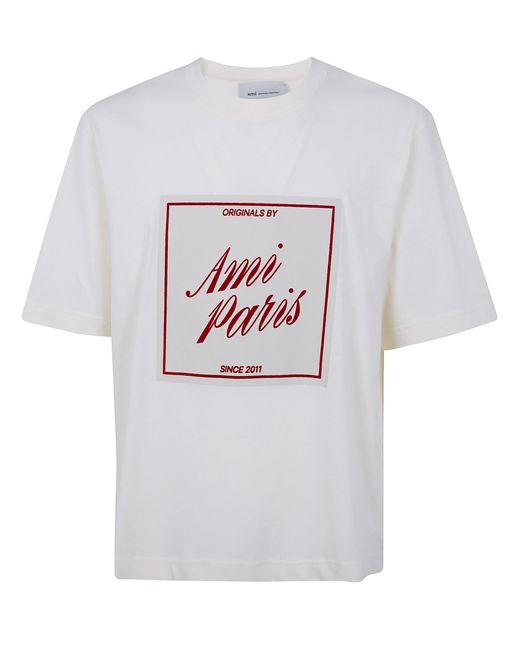 AMI White Boxy Fit Short Sleeves Teehisrt With Signature for men