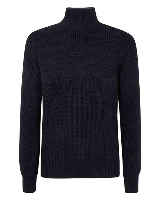 Zegna Blue Pure Wool Pearl Stitch High Neck for men