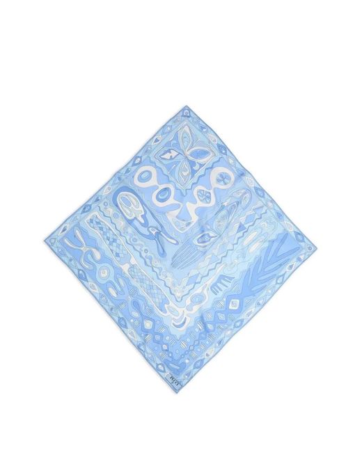 Emilio Pucci Blue Angoli-Print Silk Scarf