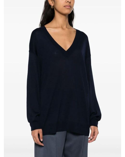 P.A.R.O.S.H. Blue Oversized V Neck Sweater