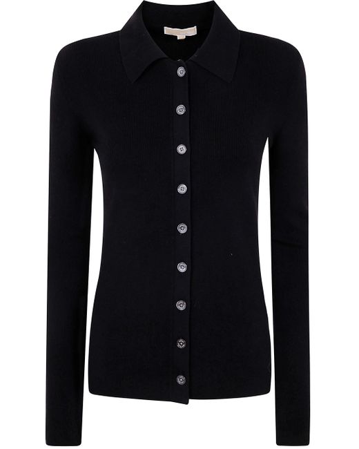 MICHAEL Michael Kors Black Fitted Ribed Long Sleeves Button Up