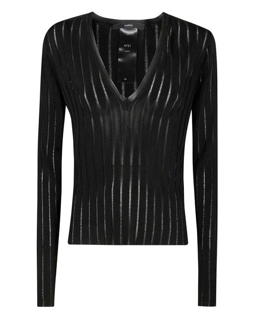 SAPIO Black Viscose Crepe De Chine V Neck Sweater