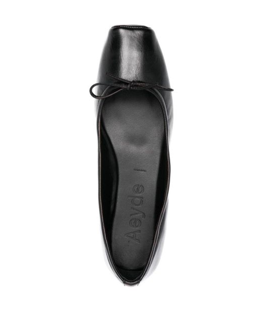 Aeyde Black Square-Toe Leather Ballerina Shoes