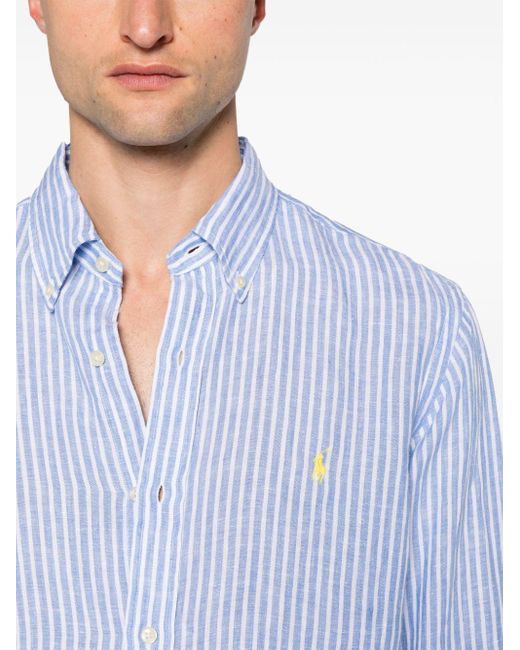 Polo Ralph Lauren Blue Logo-embroidered Striped Linen Shirt for men