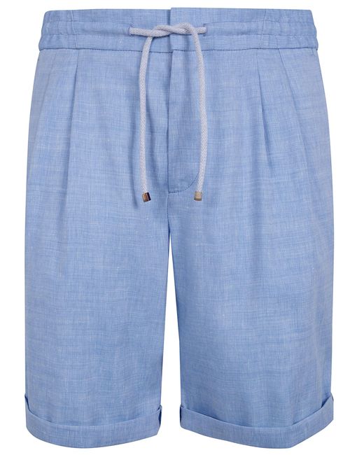 Brunello Cucinelli Blue Drawstring Pleated Shorts for men