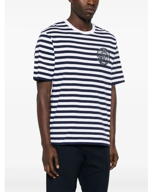 Versace Blue Striped Jersey Fabric T-shirt + Embroidered Nautical Emblem Clothing for men