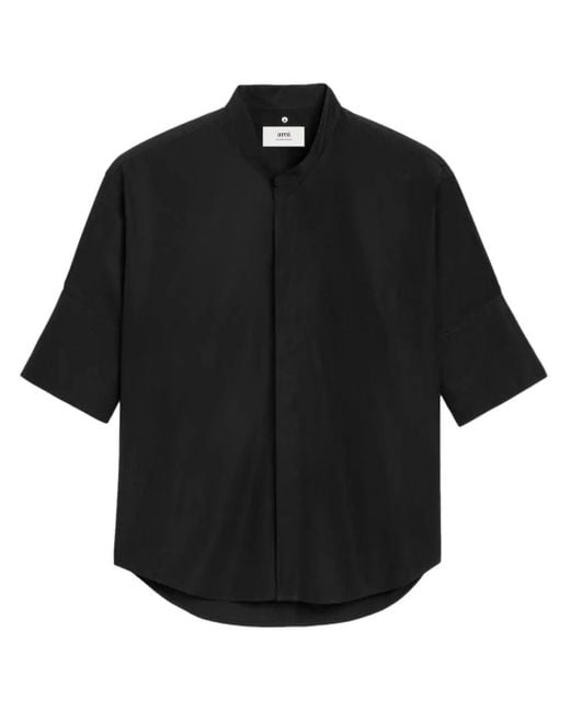 AMI Black Mandarin Collar Shirt for men