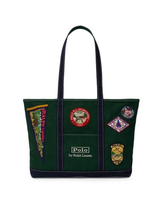 Polo Ralph Lauren Black Patch-Embellished Canvas Tote Bag for men