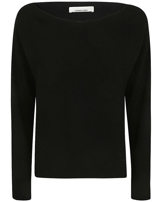 Liviana Conti Black Long Sleeves Asymmetric Sweater