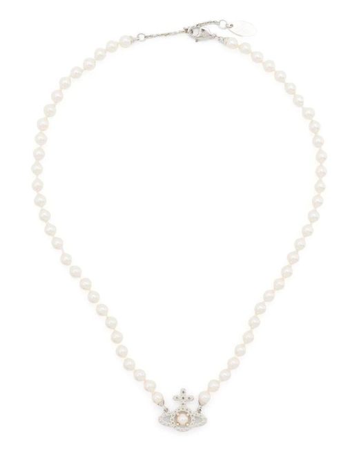 Vivienne Westwood White Mini Bas Relief Pearl Necklace