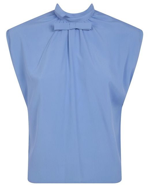 DR. HOPE Blue Silk Blend Bow Blouse
