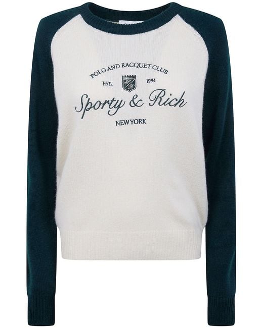 Sporty & Rich Blue 'Syracuse' Cashmere Baseball Sweater