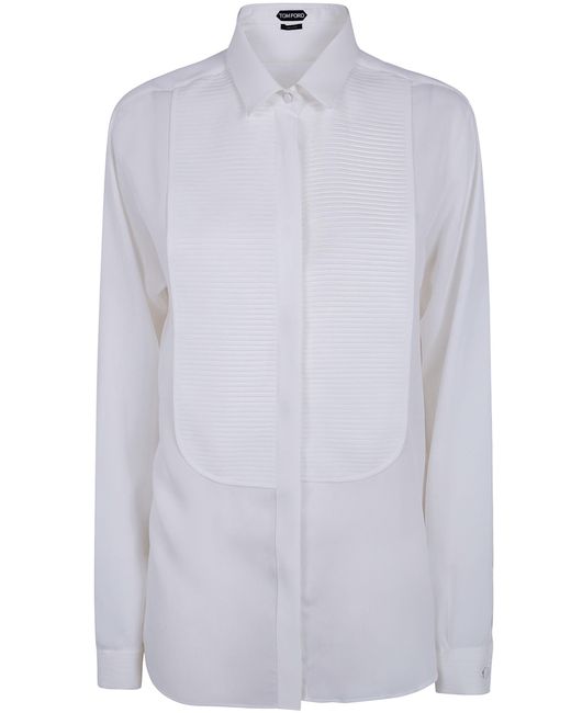 Tom Ford White Washed Silk Georgette Tuxedo Shirt