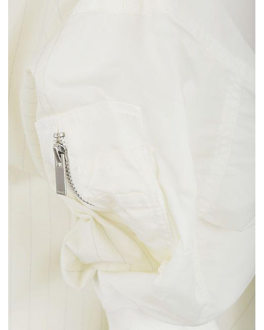 Sacai White Puff-sleeved Striped Shirt