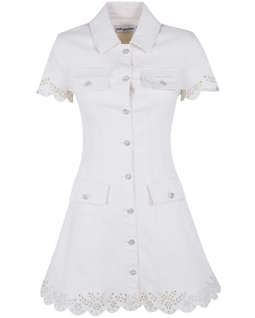 Self-Portrait Natural Cream Broderie Denim Mini Dress