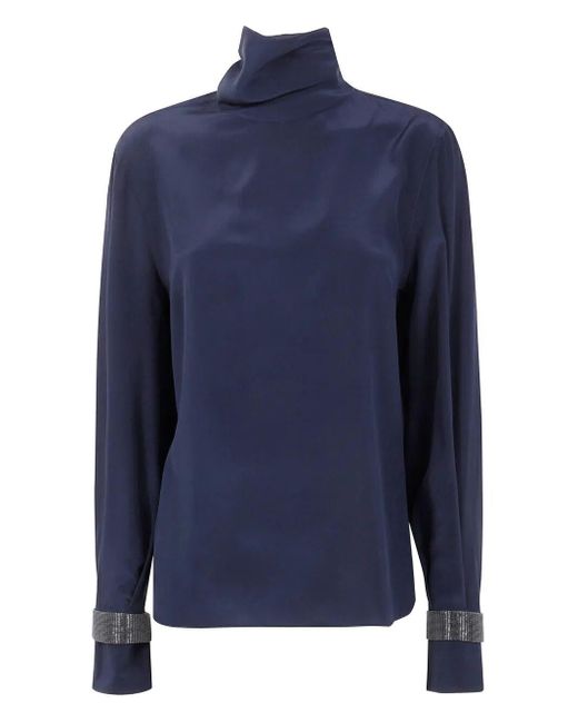 Brunello Cucinelli Blue Turtle Neck Blouse