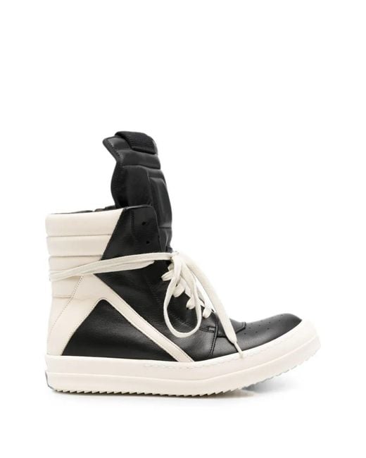 Rick Owens White Geobasket Leather Sneakers