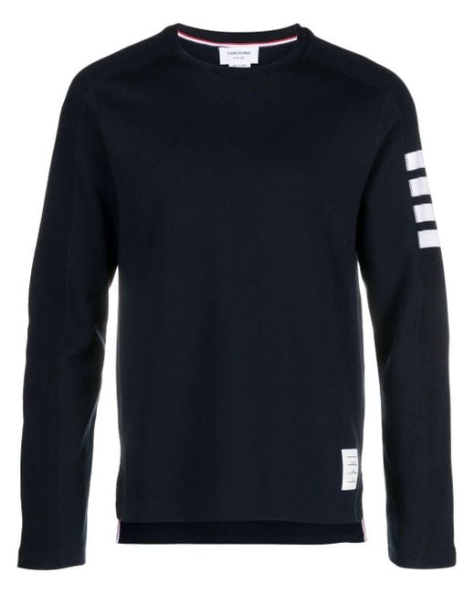 Thom Browne Blue Long Sleeve Tee With 4 Bar Stripe In Milano Cotton Clothing for men