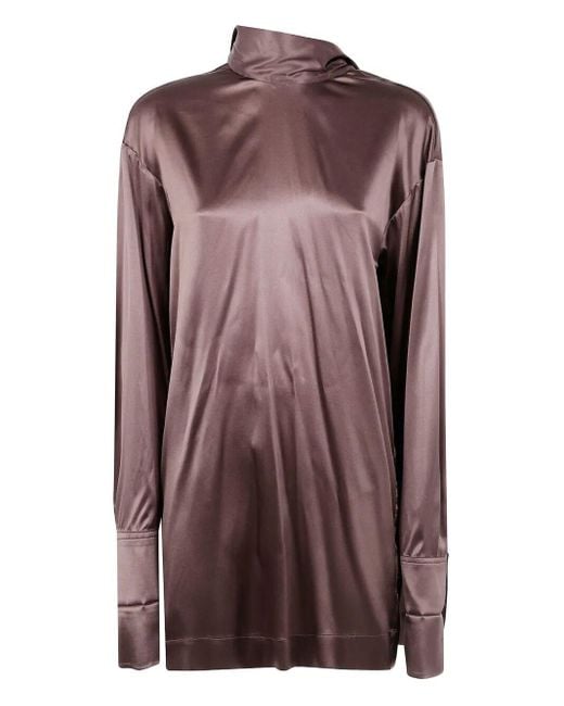Dries Van Noten Brown "Chaddy 2033" Strech Satin Shirt