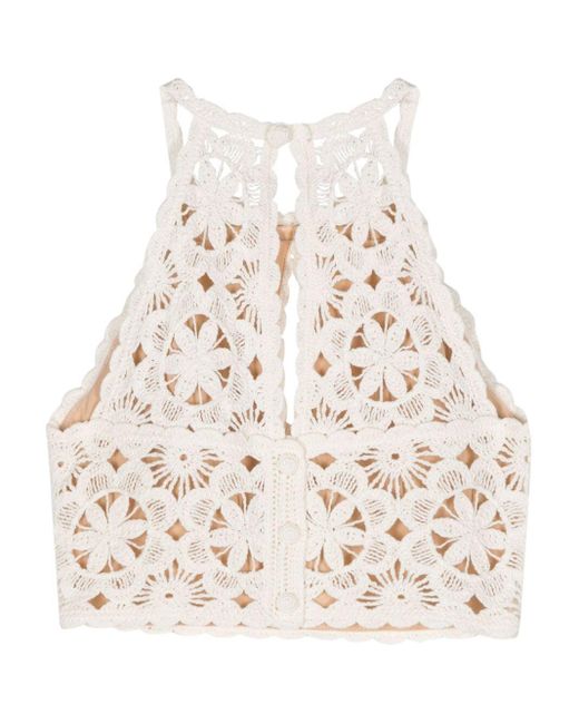 Twin Set Natural Halter Neck Lace Top