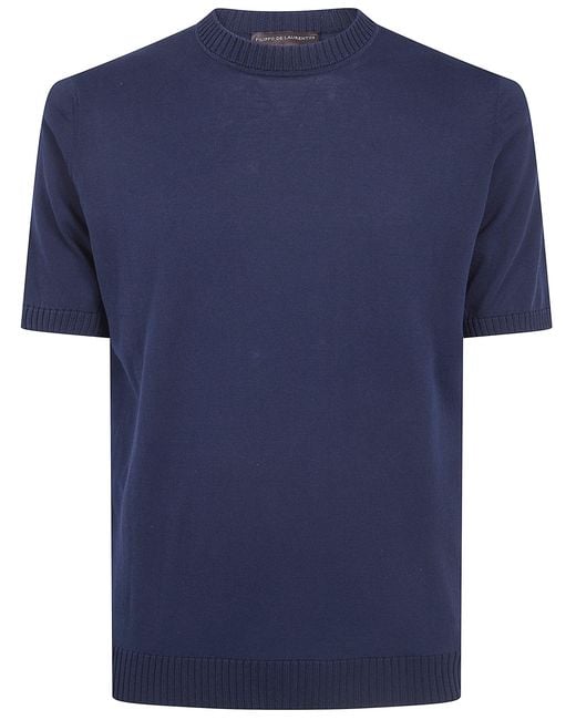 FILIPPO DE LAURENTIIS Blue Short Sleeves Round Neck Sweater for men
