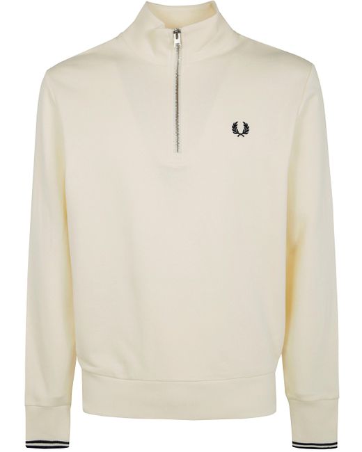 Fred Perry White Half Zip Sweatshirt for men