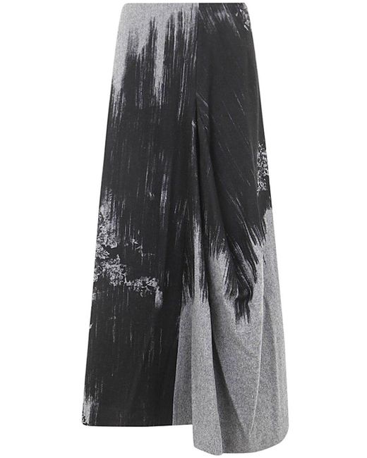 Y's Yohji Yamamoto Gray Y-panelled Tuck Flare Sk