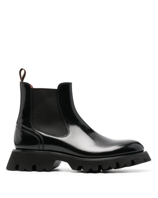 Santoni Black Patent-finish Leather Ankle Boots for men