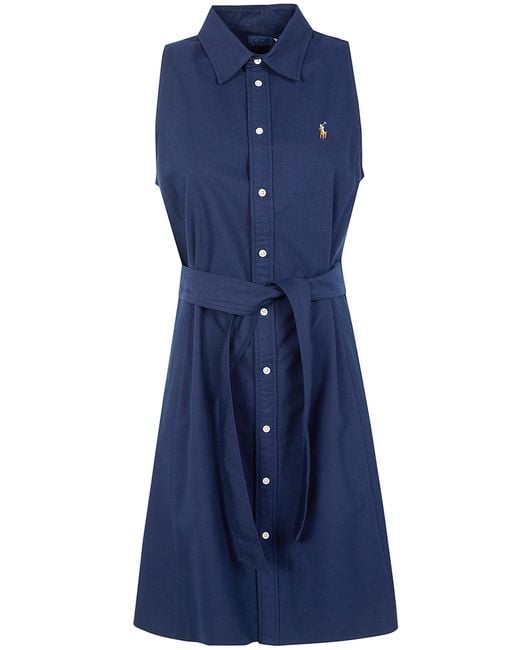 Polo Ralph Lauren Blue Woven Sleevesless Mini Shirt Dress