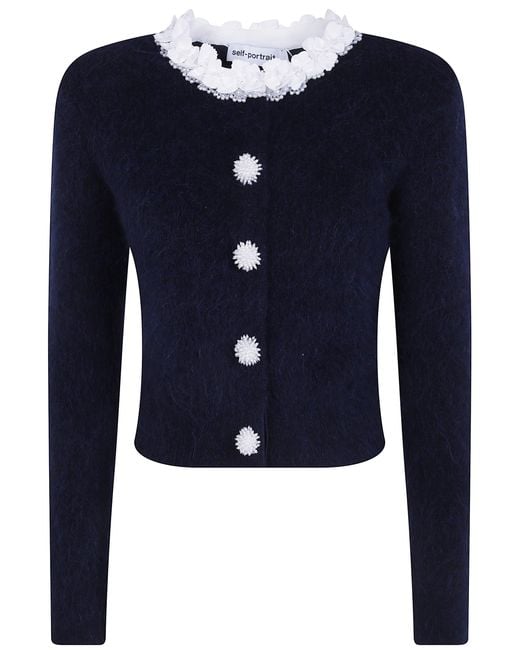 Self-Portrait Blue Chunky-Knit Long-Sleeve Jumper for men