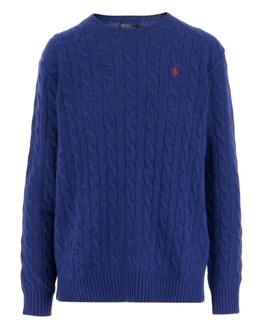 Polo Ralph Lauren Blue Sweater Pullover Cable Knit Oversize